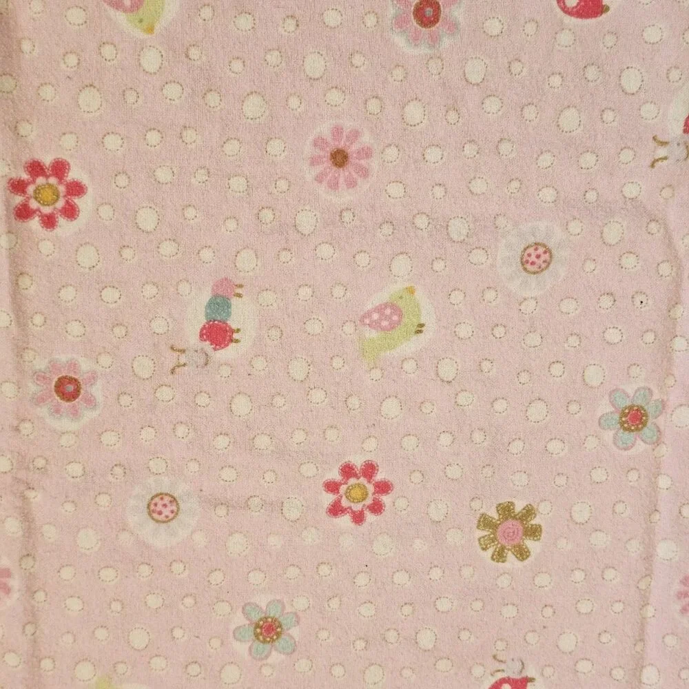 Baby Blanket Flannel Pink Polka Dot Lady Bugs Flowers Birds Caterpillar Handmade